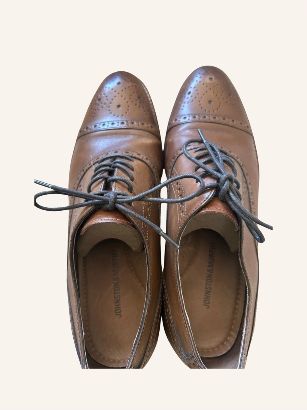 Johnston & Murphy Shoes Men’s Brown Cognac Wingtip Oxfords Leather Size 9 Men’s - Picture 11 of 11